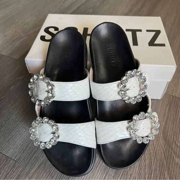 SCHUTZ Arial Sandals w/Rhinestone Buckles Size 9 - Picture 8 of 9